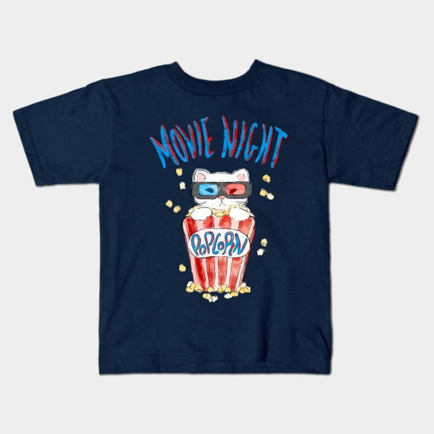 Movie Night Cat Kids T-Shirt by Milamoo